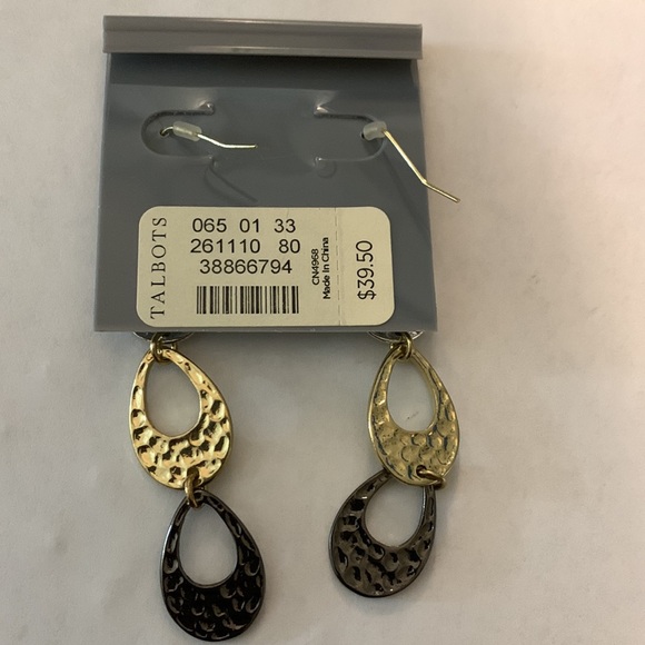 Talbots tricolor hanging earrings, silver gold and bronze - Picture 2 of 2